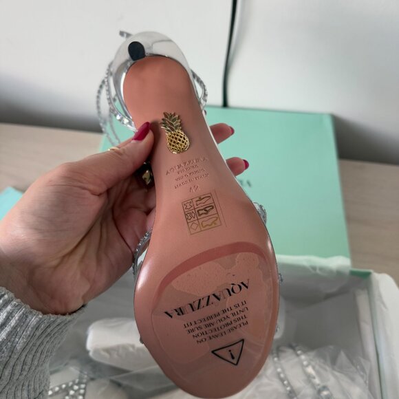 NWT Aquazzura Dance Plexi Sandals 105 Silver Sz 40 Crystal Embellished Stilettos - Picture 8 of 9